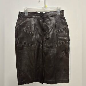 Vintage Danier Chocolate Leather Pencil High Waist Skirt